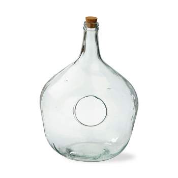tagltd Clear Decorative Large Demijohn Terrarium Glass Vase with Cork Top, 12.2 Diameter x 16.9 H inch.