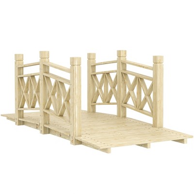 Outsunny 5 ft. Garden Bridge with Safety Rails, Wooden Outdoor Bridge for Backyard Ponds, Creeks, Streams