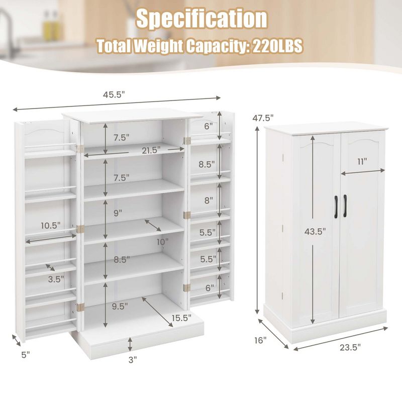 Costway 47.5" kitchen Pantry Cabinet with Doors Adjustable Shelves Anti-toppling Devices, 3 of 11