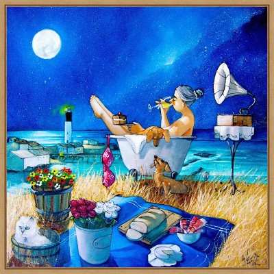 Serene Coastal Night Lithograph Canvas Art Print, 30 x 30