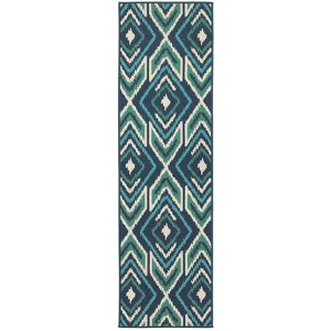 Marco Floral Medallion Patio Rug Navy/Green - Captiv8e Designs - 1 of 4