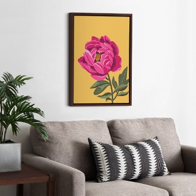 Bright Peony Framed Canvas Wall Art in Walnut Brown