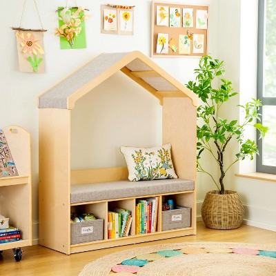 Guidecraft EdQ Kids' Reading Nook: Children's Bookshelf Storage Bench with Cubbies and Bins