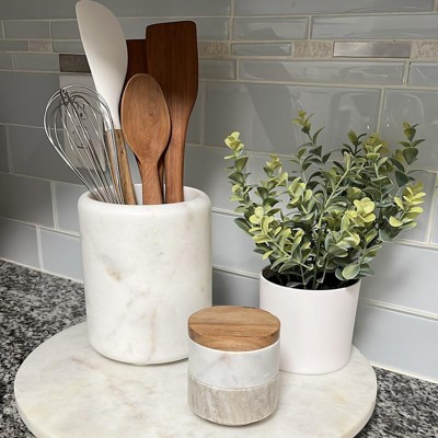 White Marble Kitchen Utensil Holder, Kitchen Accessories