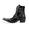Santimon Mens Boots Casual Black Western Leather Fashion Square Toe Metal Tip Dress Ankle Boot - 2 of 4