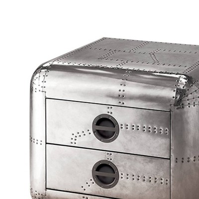 Brancaster 26" Chrome Aluminum and Leather End Table with Storage