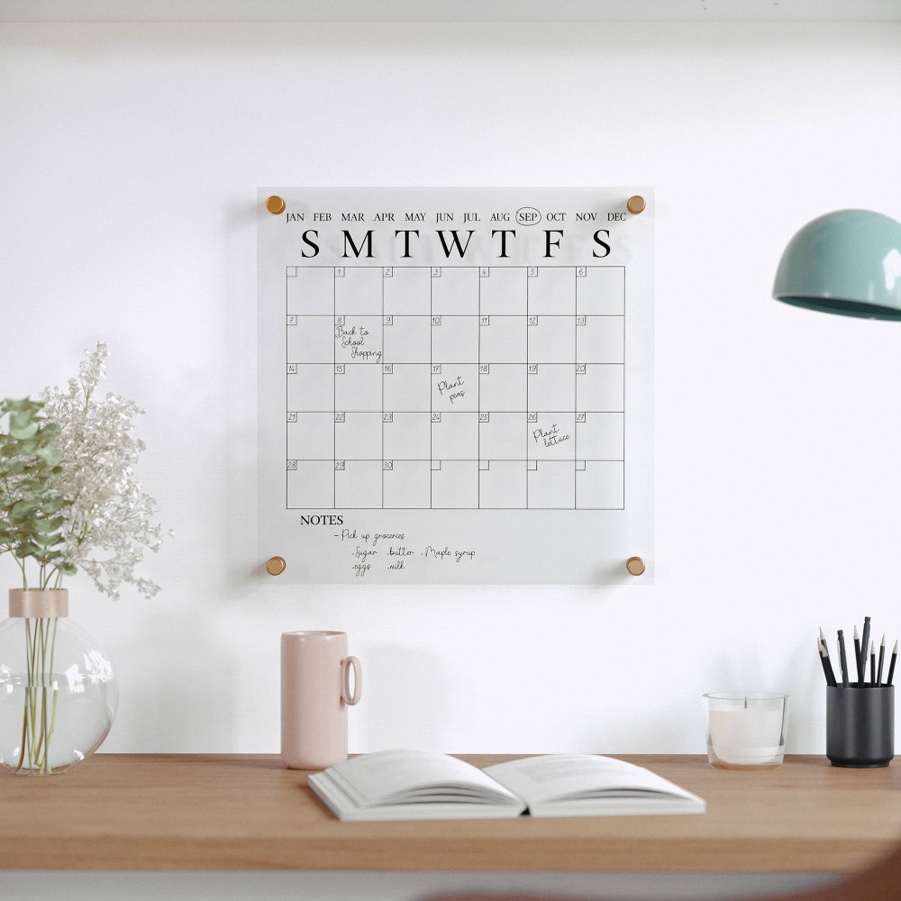 Photos - Accessory Martha Stewart Acrylic Monthly Dry Erase Wall Calendar Black Print Clear 