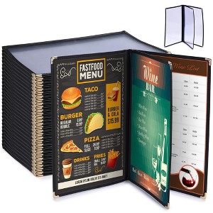WeChef 30 Pack 8.5 x 14" Menu Cover Trifold 6 View 3 Page Restaurant Cafe Book Clear Black - 1 of 4