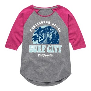 Girls' - Instant Message - Surf City Shirt Tail Raglan Graphic T-shirt - 1 of 4