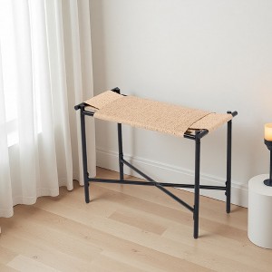 FONTOI 23.6"x11.4" Vanity Stool Handwoven Recetangle Paper Rope Ottoman Sturdy Footstool for Living Room Entryway Bedroom, 11.42"*17.32"*23.62" - 1 of 4