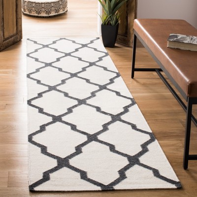 Ivory and Charcoal Geometric Wool Runner Rug 2'6" x 8'