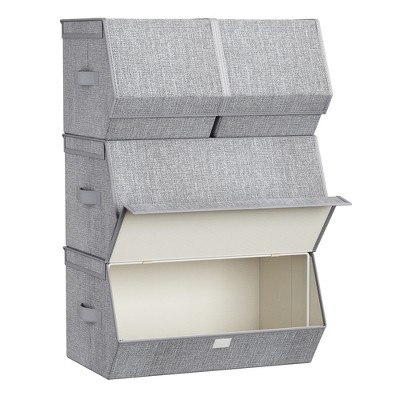 Set of 4 Stackable Storage Bins with Magnetic Closures, Storage Boxes with Lids, Clothes Organizers