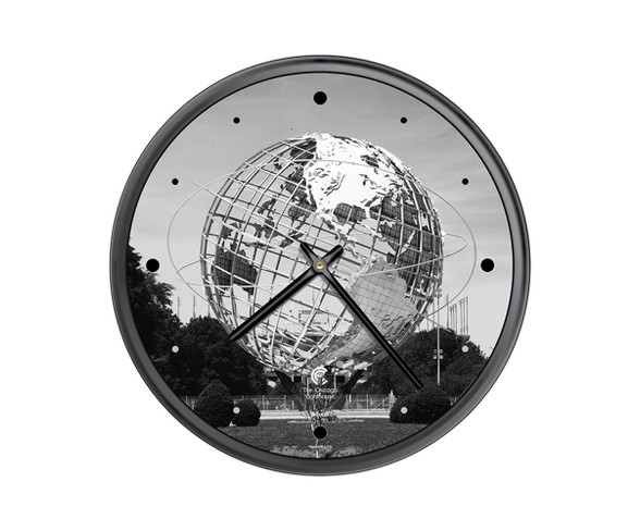 Chicago Lighthouse 12.75"x12.75" Ny Queens Unisphere Slimline Frame Decorative Wall Clocks Black