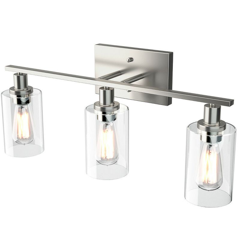 Tangkula Bathroom Vanity Light Modern Wall 3-Light  Sconce Fixtures W/ Clear Glass Shade, 4 of 7