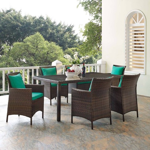 7pc Conduit Outdoor Patio Wicker Rattan Dining Set Brown Green Modway Target