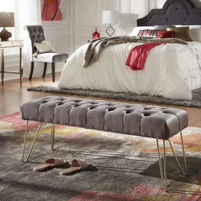 Hewett Velvet Tufted Metal Bench - Inspire Q