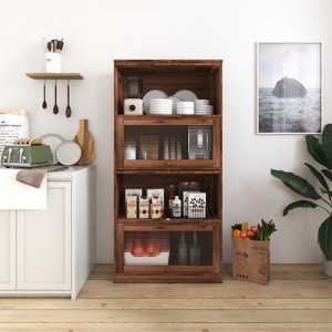 SKRAN Bookcase Contemporary Closed Back Glass Doors Office Storage Cabinet Floor-to-Ceiling Low Cabinet Bookcase Wall Dustproof Bookshelf, Walnut - 1 of 4