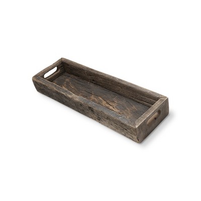 HomeRoots 24" Brown Wood Indoor Outdoor Tray With Handles