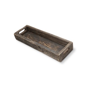 HomeRoots 24" Brown Wood Indoor Outdoor Tray With Handles - 1 of 4