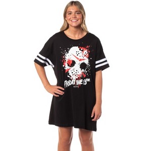 Friday The 13th Women's Jason Mask Nightgown Pajama Shirt Dress - 1 of 4