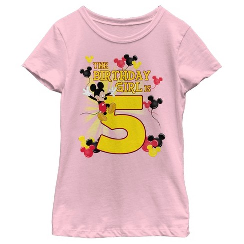 Girl's Disney Mickey Mouse The Birthday Girl is 5 T-Shirt - Light Pink - X  Large