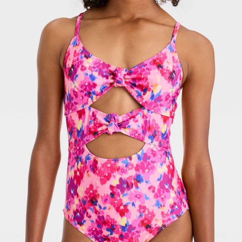 Girls&#39; &#39;Painted Garden&#39; Floral Printed One Piece Swimsuit - art class&#8482;, 3 of 5