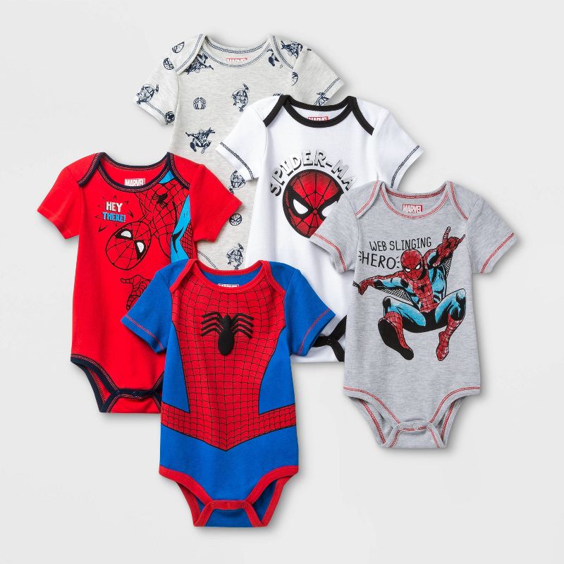 Baby Boys' 5pk Marvel Spider-Man Bodysuit Set, 1 of 4