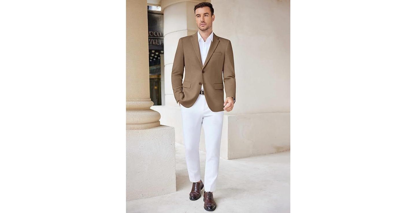 Мужской пиджак COOFANDY Casual Knit Blazer Stretch Slim Fit Sport Coat Two Button Lightweight Suit Jackets Light Grey, цвет: Светлый серый — фото 4