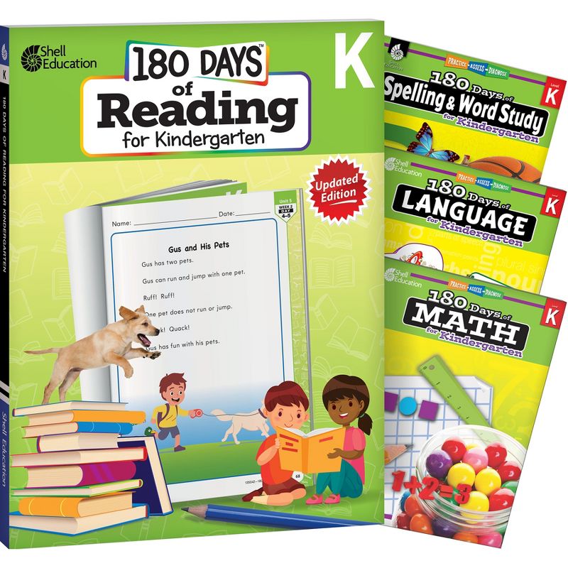 Shell Education 180 Days Reading, Spelling, Language, & Math Grade K: 4-Book Set, 1 of 3