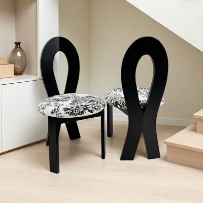 Set of 2 Modern Solid Wood Dining Chairs with Artistic Backrest, Upholstered Chairs for Kitchen or Dining Room-The Pop Home