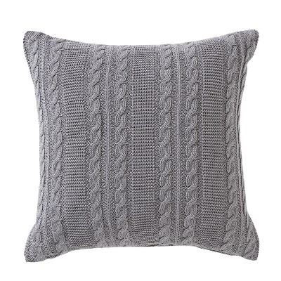 Dublin 18" Square Silver Cotton Cable Knit Throw Pillow