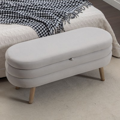 NicBex Storage Bench Velvet Fabric Accent Stools with Wood Legs for Bedroom and Entryway, Gray