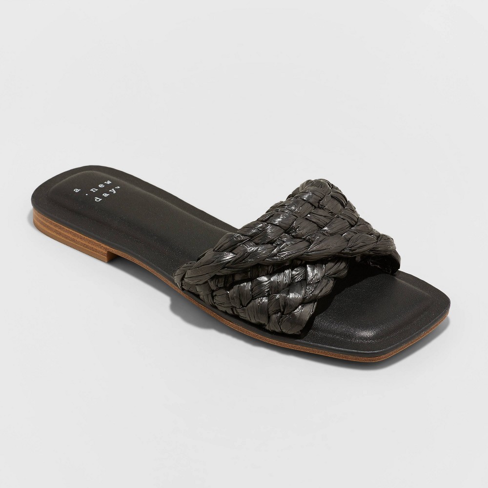 Women's Nicolette Raffia Slide Sandals - A New Day Black 8