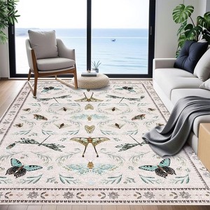 Butterfly Machine Washable Area Rugs 5x7 Ultra-Soft Contemporary Throw Rugs Foldable Thin Accent Carpet Non Slip Indoor Floor Cover - 1 of 4