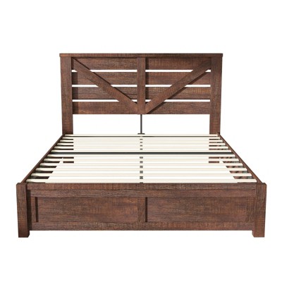 AMERLIFE Farmhouse Bed Frame with 49.2" Barn Door Headboard