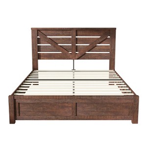 AMERLIFE Farmhouse Bed Frame with 49.2" Barn Door Headboard - 1 of 4