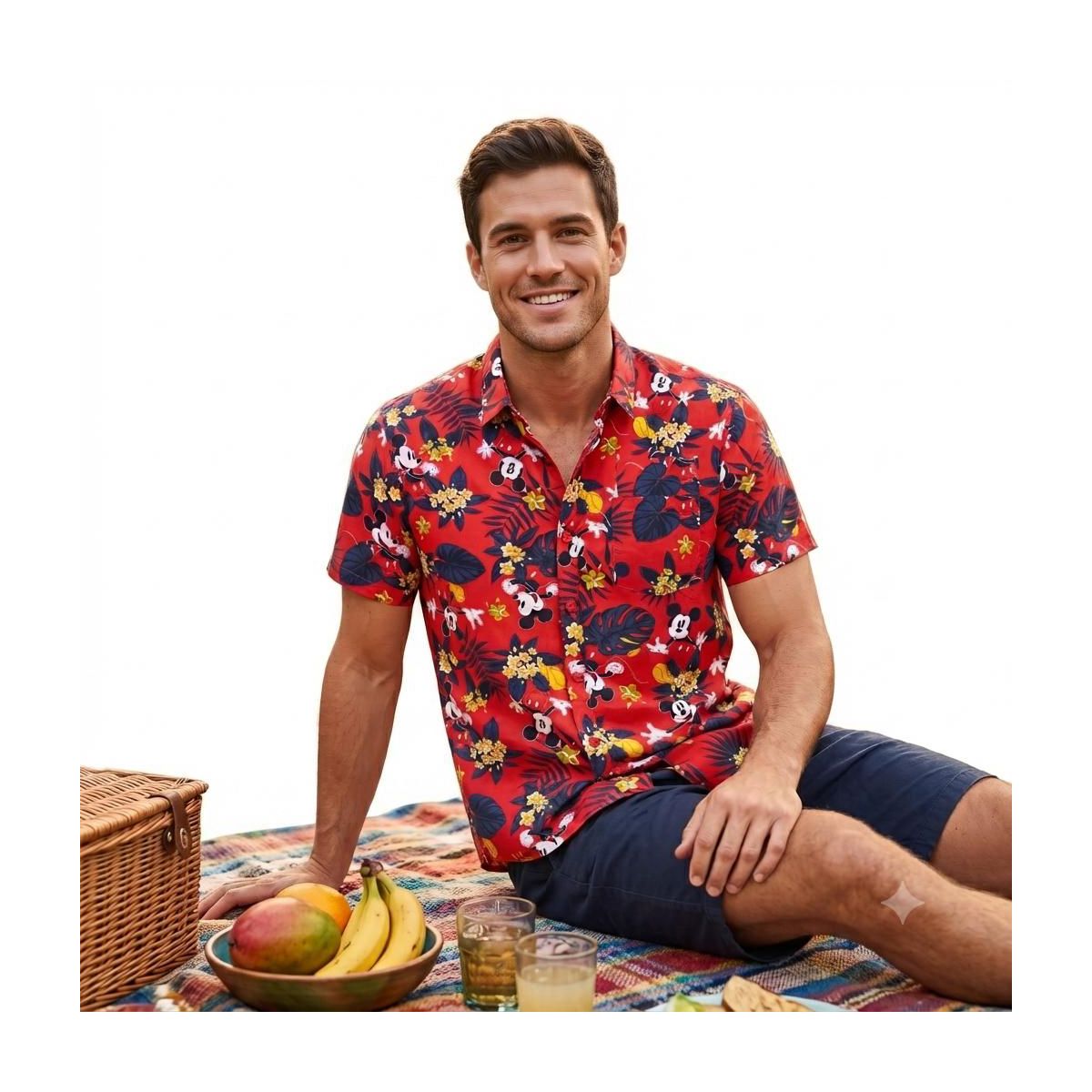 Mickey Mouse Floral Adult Casual Button Up Shirt - thumbnail 4
