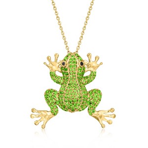 Ross-Simons 1.40 ct. t.w. Chrome Diopside Frog Pin/Pendant Necklace With Black Spinel in 18kt Gold Over Sterling Size 18 - 1 of 4