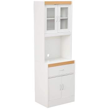Hodedah Freestanding Kitchen Storage Cabinet w/ Open Space for Microwave, White