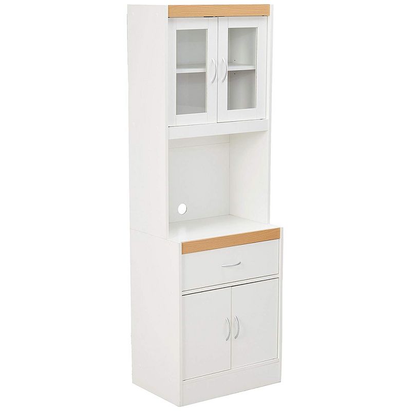 Hodedah Freestanding Kitchen Storage Cabinet w/ Open Space for Microwave, White, 1 of 7