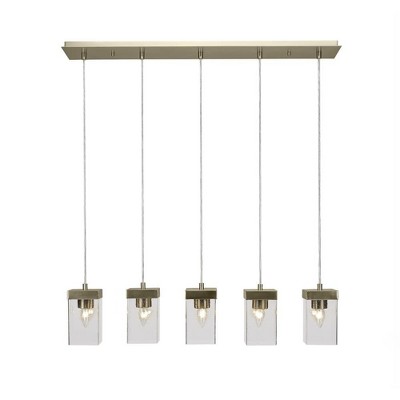 Toltec Lighting Nouvelle 5 - Light Chandelier in  New Aged Brass with 4" Square Clear Bubble Shade