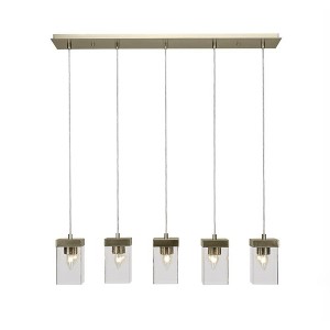 Toltec Lighting Nouvelle 5 - Light Chandelier in  New Aged Brass with 4" Square Clear Bubble Shade - 1 of 1