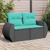 vidaXL Patio Sofa with Cushions - 2-Seater Outdoor Loveseat Black Poly Rattan, Blue Cushion Covers - 2 of 4
