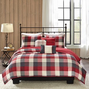 Sapphtopaz Bedding Comforter Set Quilt Set Cabin Farmhouse Style Classic Plaid Pattern Herringbone Quilt Set 6 Piece - 1 of 4