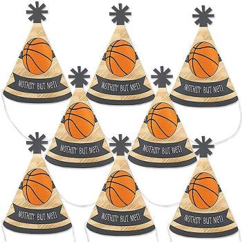 Big Dot of Happiness Nothin' but Net - Basketball - Mini Cone Baby Shower or Birthday Party Hats - Small Little Party Hats - Set of 8