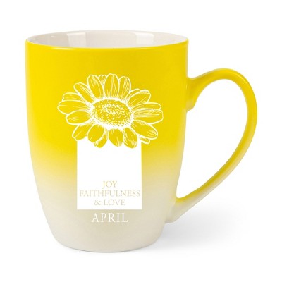 Elanze Designs Joy Faithfulness And Love April Two Toned Ombre Matte Yellow and White 12 ounce Ceramic Stoneware Coffee Cup Mug