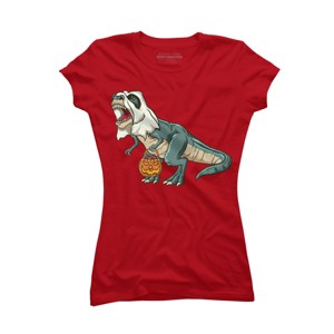 Junior's Design By Humans Trex Ghost Costume Design Funny Halloween Dinosaur By Threadlets T-Shirt - 1 of 3