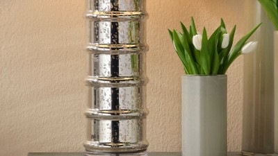 Elegant Mercury Glass 28" Silver Table Lamp with Off-White Linen Shade