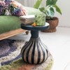 Round Mango Wood Side Table with Striped Base, Black and Natural - 3 of 4