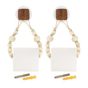 Unique Bargains Bathroom Wood Jute Rope Toilet Paper Holder 2 Pcs - 1 of 4